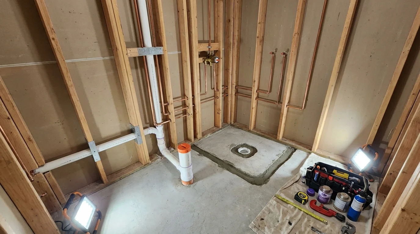 Bathroom rough-in plumbing during remodel by Johns Plumbing LLC in Mahanoy City