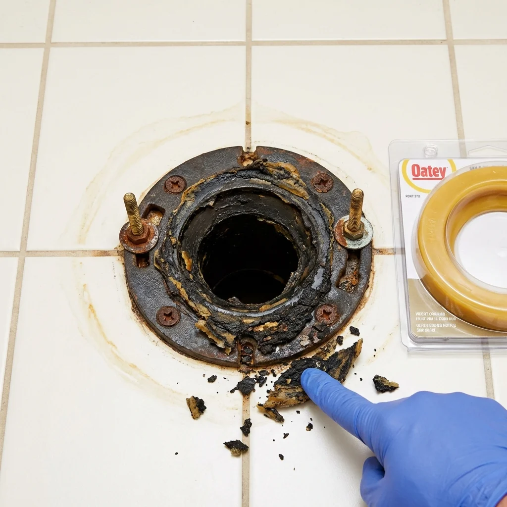 Failed wax ring showing water seepage at the base of a toilet in a Mahanoy City, PA home