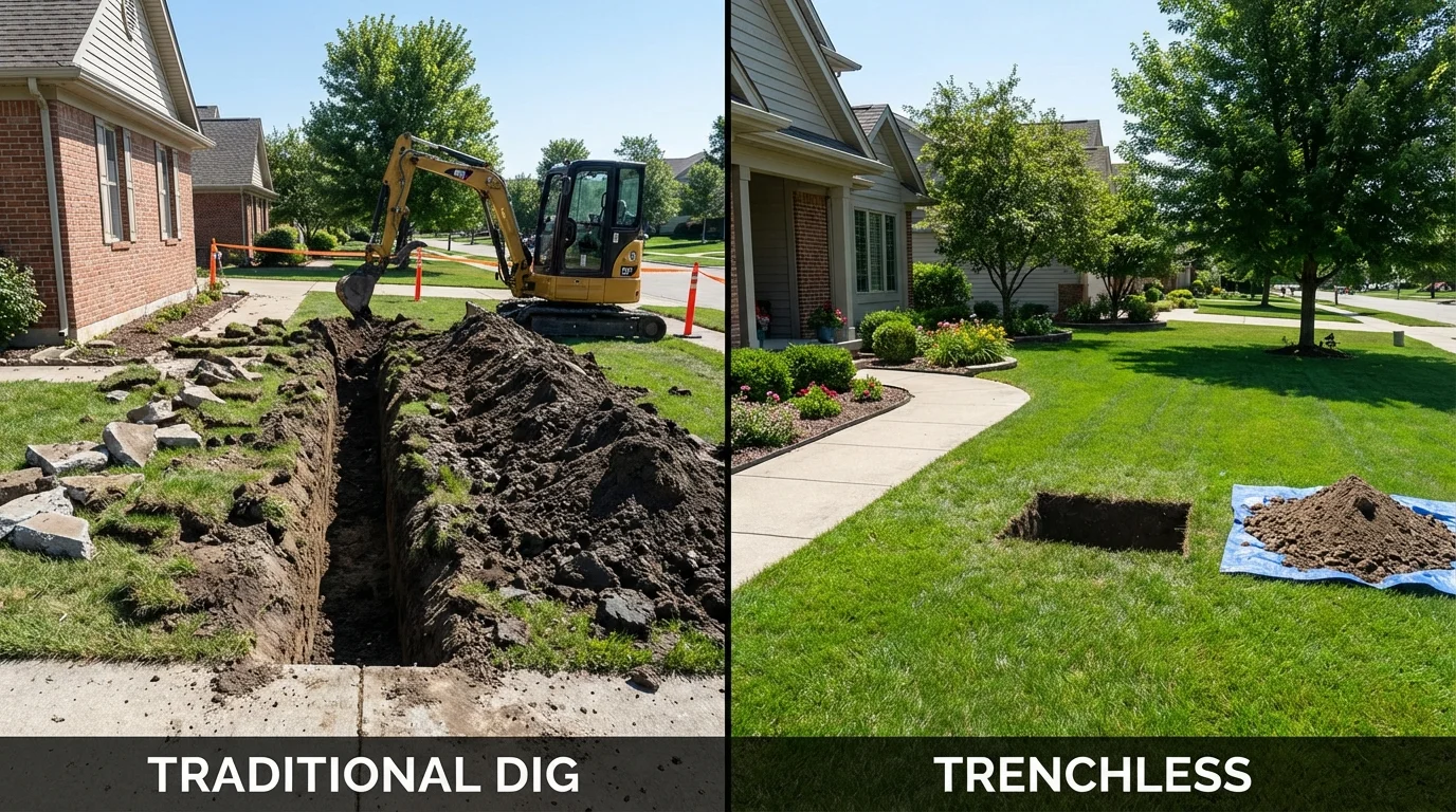 Trenchless sewer repair with minimal yard damage versus traditional excavation in Mahanoy City, PA